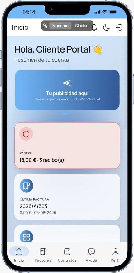 Aplicación móvil del cliente: recibos pendientes y última factura